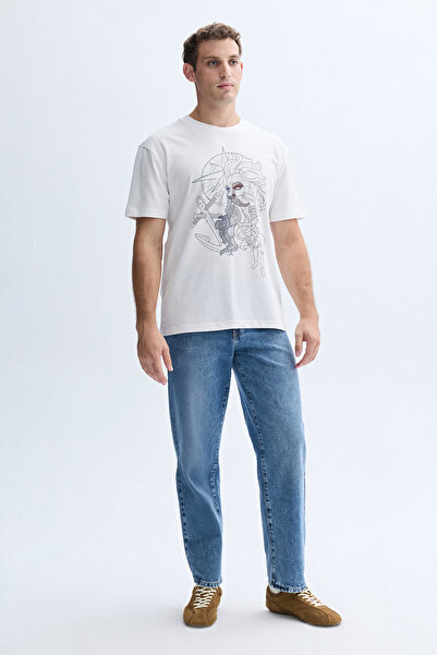 Mudo COMFORT FIT BASKILI BİSİKLET YAKA T-SHIRT