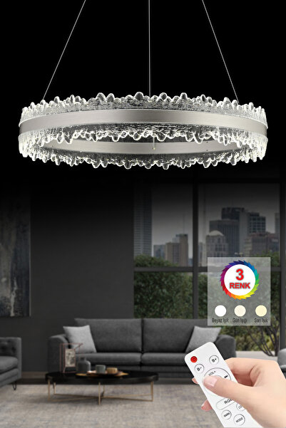 İstanbul Avize Planet 60'lık Gümüş Kumandalı 3 Renk Lüx Led Modern Ledli Avize