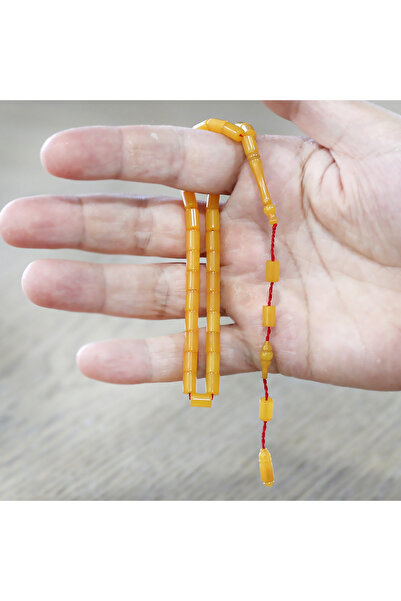 Tesbihane Sistemli Kesme Kesim Sarı Bilek Boy Ateş Kehribar Tesbih