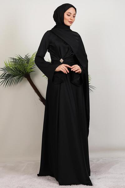 GİYZAMİLA Medusa Saten Abiye Siyah