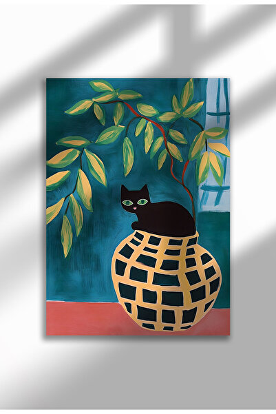 21mxm Imprimeu pe pânză cu pisică neagră – Operă digitală pe hârtie neînrămat...