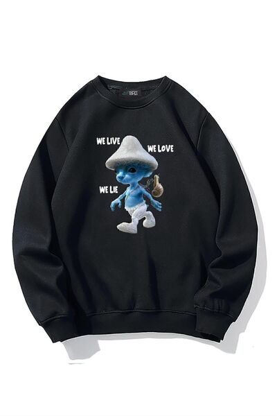 NOISSEY Unisex Oversize Smurf Cat We Live We Love We Lie