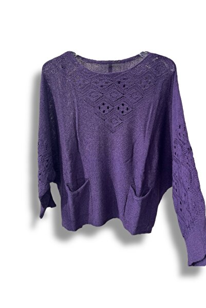 SUMEF Μπλούζα μεγάλου μεγέθους Mercerized Knitwear με τσέπες και διάτρητο σχέδιο - Ταιριάζει σε μέγεθος 38-52