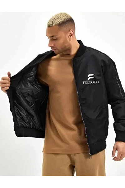 LUMİART Eyesof Unisex Long Sleeve Printed Bomber Jacket - Black