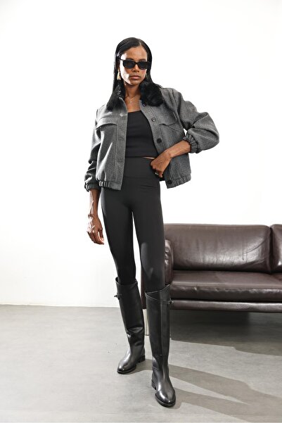 5in1Canpolat Anthracite Fur Collar Bomber Jacket D99709