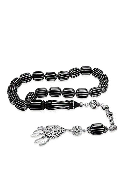 Tesbihane Premium Kutulu - Erzurum Oltu Efe Tesbih - 925 Ayar Gümüş Püsküllü - Gümüş 16 lı Karpuz Yarma