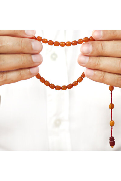 Tesbihane سبحة من حجر الكوارتز المقطوع بشكل مكعب بلونين مع طبقة علوية بلون العسل الداكن ولون العنبر الناري