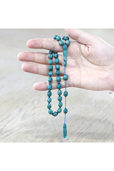 Tesbihane Systematic Barley Cut Turquoise White Crimped Amber Prayer Beads