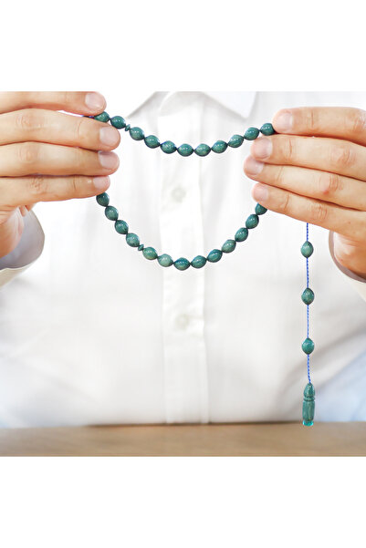 Tesbihane Systematic Barley Cut Turquoise White Crimped Amber Prayer Beads