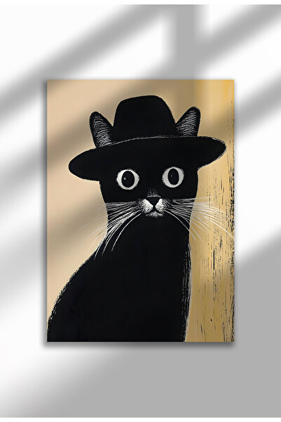 21mxm Imprimeu pe pânză cu pisică neagră – Operă digitală pe hârtie neînrămat...