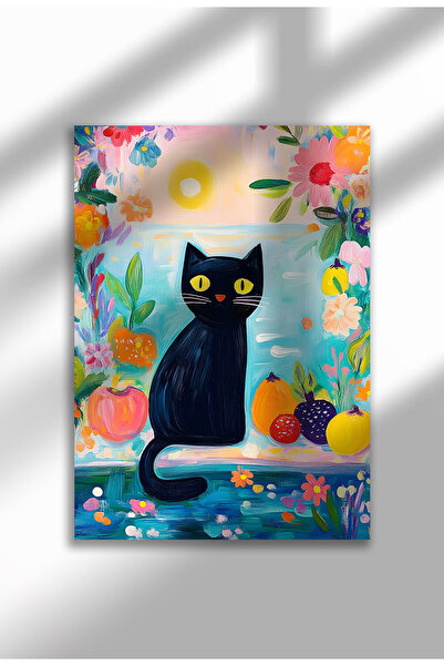 21mxm Imprimeu pe pânză cu pisică neagră – Operă digitală pe pânză neînrămată...