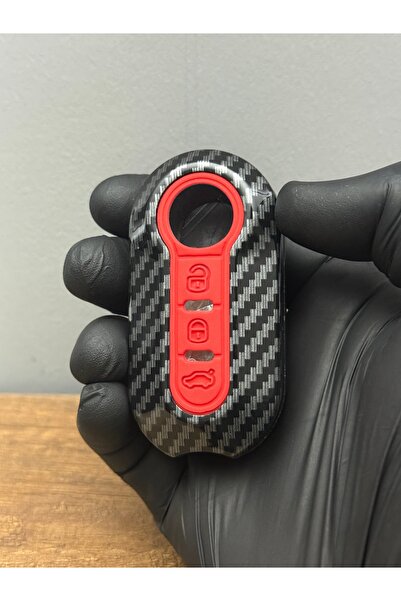 Genel Markalar Fiat Doblo, Ducato, Punto Uyumlu Sustalı 3 Düğmeli Karbon Fiber Anahtar Koruma Kılıfı Kırmızı tuş