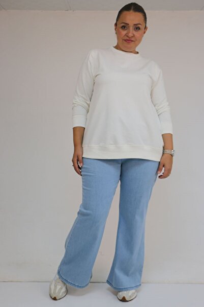 Eslina 9137-18 plus size flared jeans with elastic waistband - ice blue