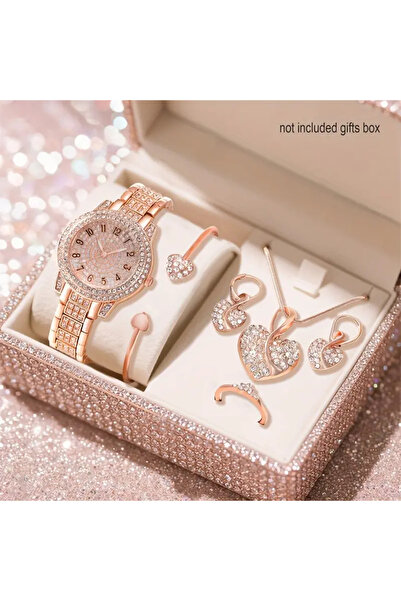 SOWOO WATCH 6 Parça Altın Rengi Kuvars Saat Takı Seti