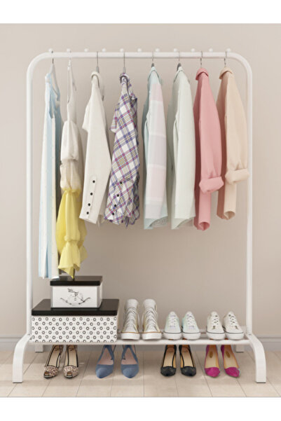 Saharaz Metal Clothes Rack with Top Rod and Lower Storage Shelf high Storage Rack, hanger, 110cm, white