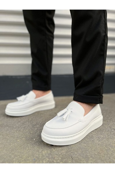 Zapatos JY154 Blaze Laceless Tasseled Skin حذاء رياضي كلاسيكي للرجال CBT - أبيض