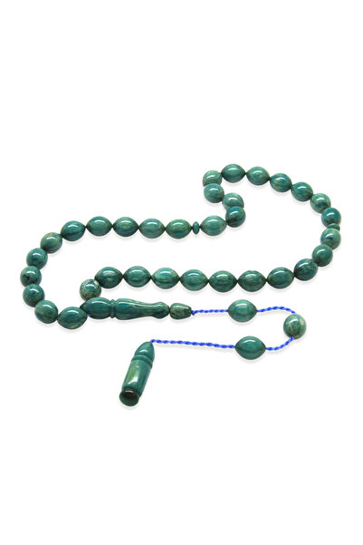 Tesbihane Systematic Barley Cut Turquoise White Crimped Amber Prayer Beads