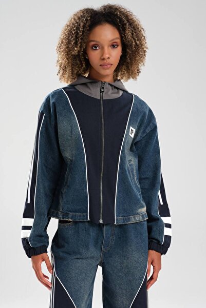 tw3 Γυναικείο τζιν μπουφάν με λεπτομερή σχεδίαση με ρίγες