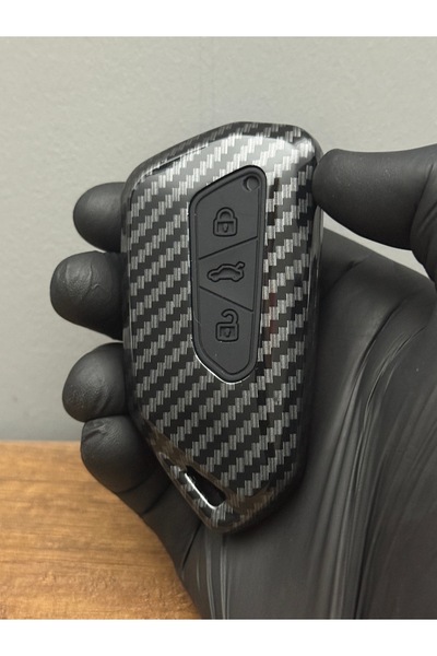 Mavi Keys Husă de protecție pentru chei cu telecomandă din fibră de carbon cu 3 butoane compatibilă cu Volkswagen Golf 8