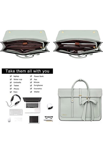 Mosiso Laptop Bag for Women, PU Leather Laptop Shoulder Convertible Backpack, Messenger Casual Handb