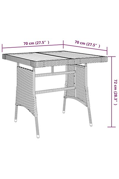 vidaxl Garden Table Black 70x70x72 cm Poly Rattan & Solid Acacia Wood
