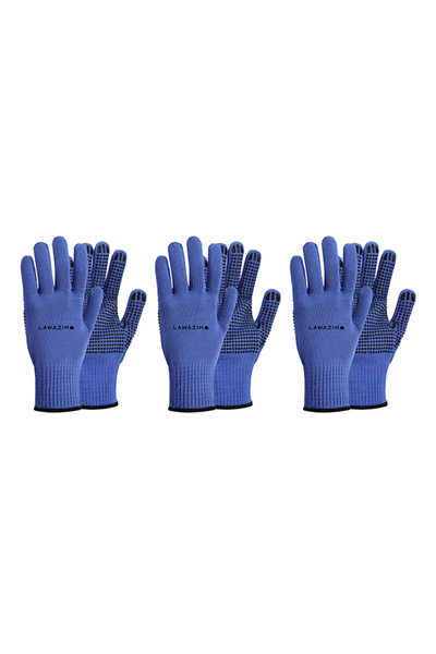 Lawazim Cotton Working Gloves - 3 Pairs - Non-Slip Rubber Dotted Grip Durable Knitted Work Gloves