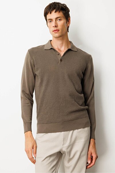 Desen Triko Ανδρικό πλεκτό πουλόβερ με λαιμόκοψη πόλο με διαμάντια μπροστά βιζόν