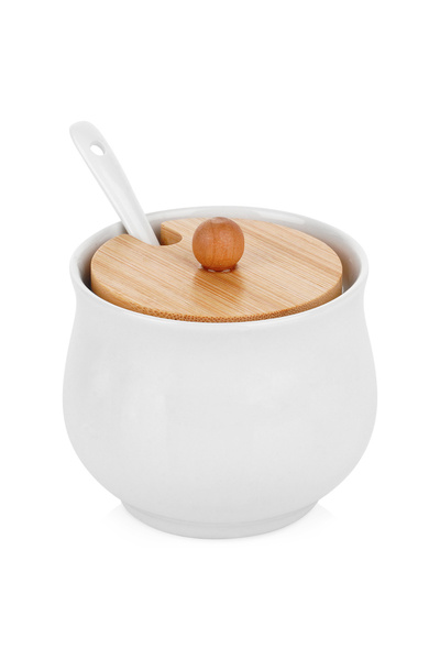 Vilde White ceramic and bamboo sugar bowl 9x9cm - 250ml