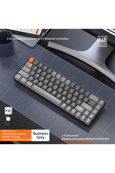 FreeWolf K68 Kablosuz Bluetooth Mekanik Oyuncu Klavyesi Hotswapp Oyuncu Klavyesi