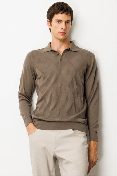 Desen Triko Ανδρικό πουλόβερ με ριγέ μάλλινο γιακά πόλο βιζόν