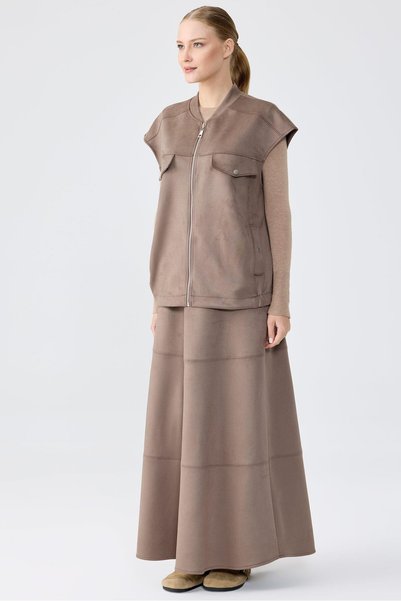 Tığ Triko Suede Vest Flared Skirt Set Vi̇zon