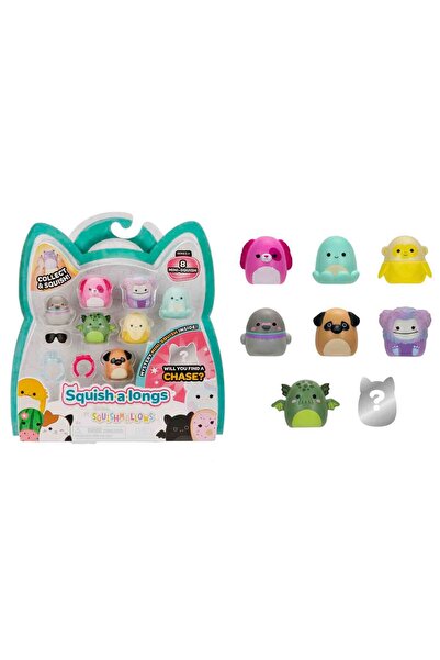 Sunman Squishmallows Squish-a-longs 8 Figür + Yüzük Seti S2 - Sarı Maymun Pierogi'Li Set