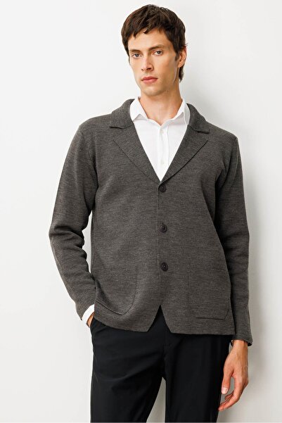 Desen Triko Men's Blazer Jacket with Pockets K.Füme