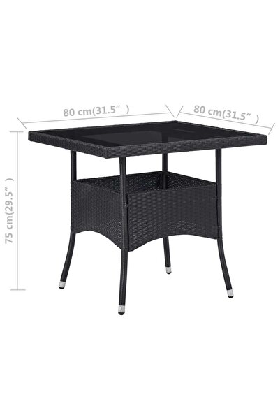 vidaxl Outdoor Dining Table Black Poly Rattan and Glass