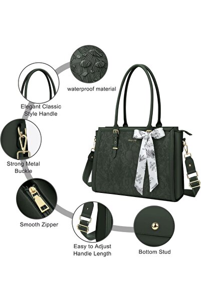 Mosiso Laptop Bag for Women, PU Leather Tote Bag, Front Embossed Retro Hibiscus Computer Bag with Si