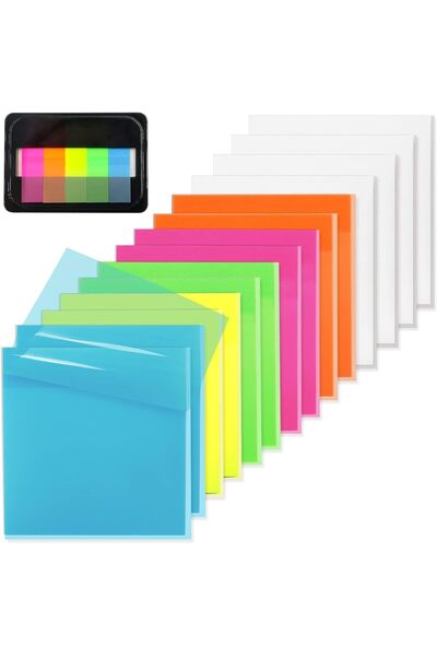 Janissary 6 Adet (300 syf) Renkli Şeffaf Yapışkanlı Notlar, 76x76mm 6 Renk Yarı Saydam Şeffaf Post-it
