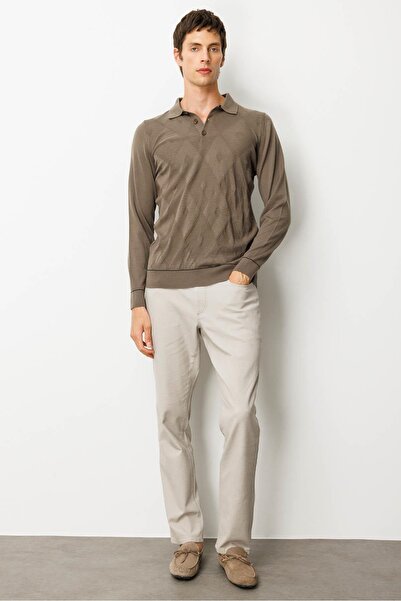 Desen Triko Ανδρικό πουλόβερ με ριγέ μάλλινο γιακά πόλο βιζόν