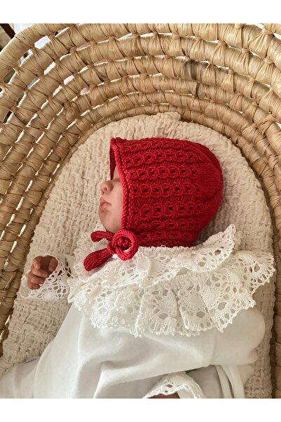 Florijee El Örgüsü Kırmızı Bebek Şapka 3-6 ay