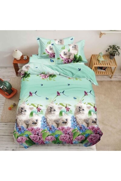 Casa de Vis Set lenjerie de pat, 1 persoana, 150 x 220 cm, bumbac satinat, 4 piese,