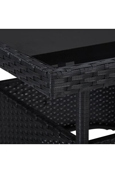 vidaxl Outdoor Dining Table Black Poly Rattan and Glass