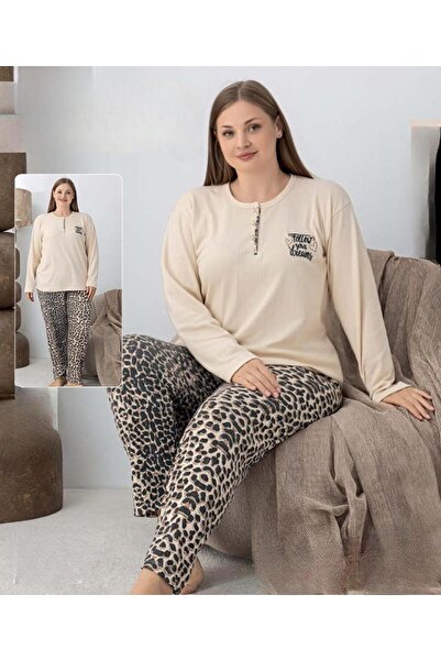 lindros Women's Cotton Button Collar Interlock Winter Oversized Pajama Set 05160 - 1 Piece