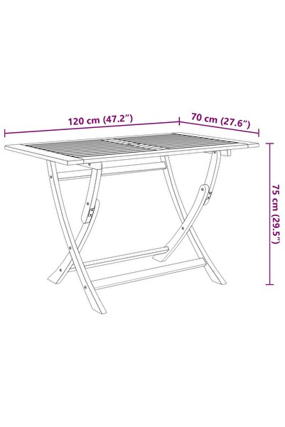 vidaxl Folding Garden Table 120x70x75 cm Solid Acacia Wood