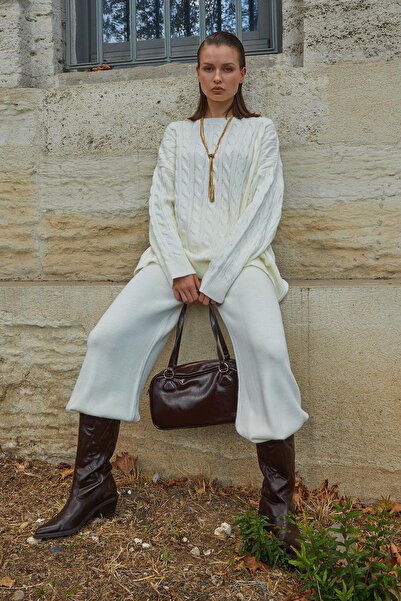 TENA Kadın Kemik Saç Örgülü Pantolon Salaş Triko Takım