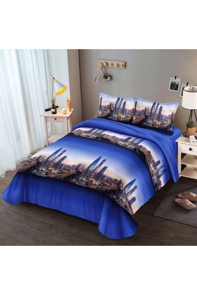 Casa de Vis Set lenjerie de pat, 1 persoana, 150 x 220 cm, bumbac satinat, 4 piese