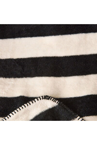 Evidea Soft Çizgili Pamuklu Tv Battaniyesi - Siyah / Beyaz - 130x170 cm