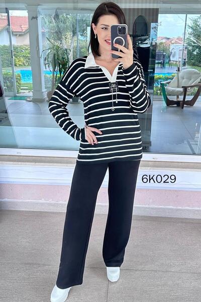 İnce Topuk Striped Polo Neck Suit 6K029