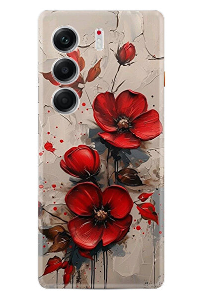 TECNO Camon 40 4G Kılıf Boutique Baskılı Resimli Kırmızı Çiçek Pcode -098