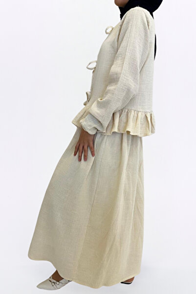 MAKSEN TEKSTİL Muslin Skirt Suit - Comfortable Fit 100% Cotton Muslin Fabric Women's Skirted Kimono Suit