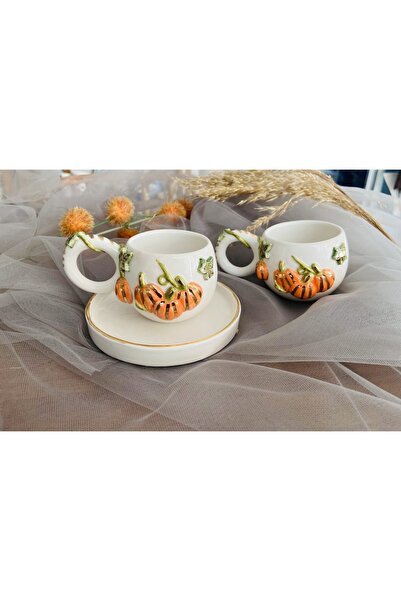 Bayerseramik Seramik El Yapımı 24K Altın Kaplama Duble Boy Bal Kabağı Fincan