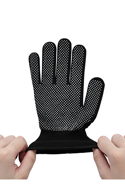Lawazim Cotton Working Gloves - 6 Pairs Black Dotted - Non-Slip Rubber Grip Knitted Work Gloves
